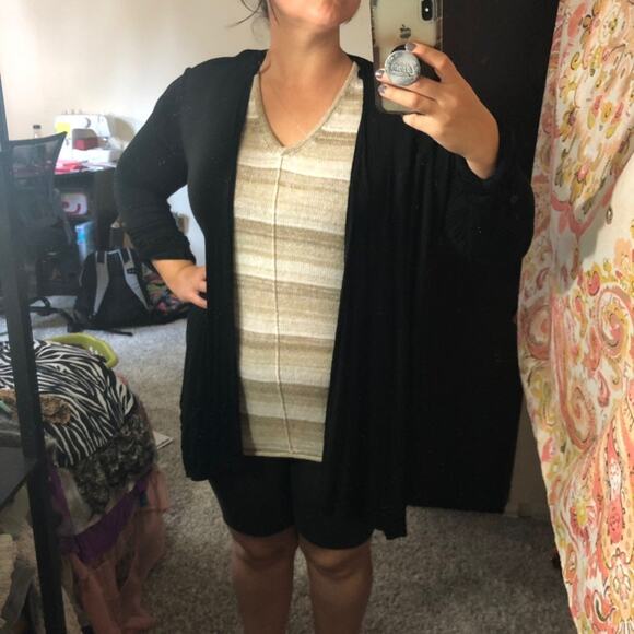 Tommy Bahama SMALL Brown Tan Striped Linen Blend Relaxed Short Sleeve Sweater - Picture 9 of 12